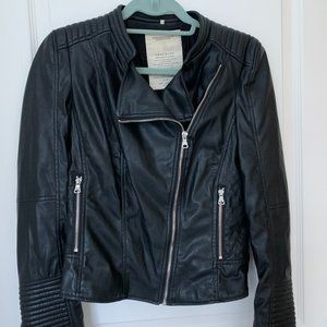 Zara Motto Biker Vegan Leather Jacket